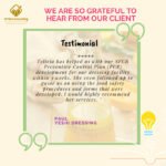 An advertisement by SFPM Consulting featuring a testimonial from Yesil Dressing about their SQF program, with a five-star rating and positive review highlighted.